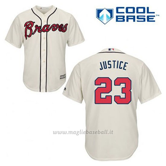 Maglia Baseball Uomo Atlanta Braves 23 David Justice Crema Alterner Cool Base